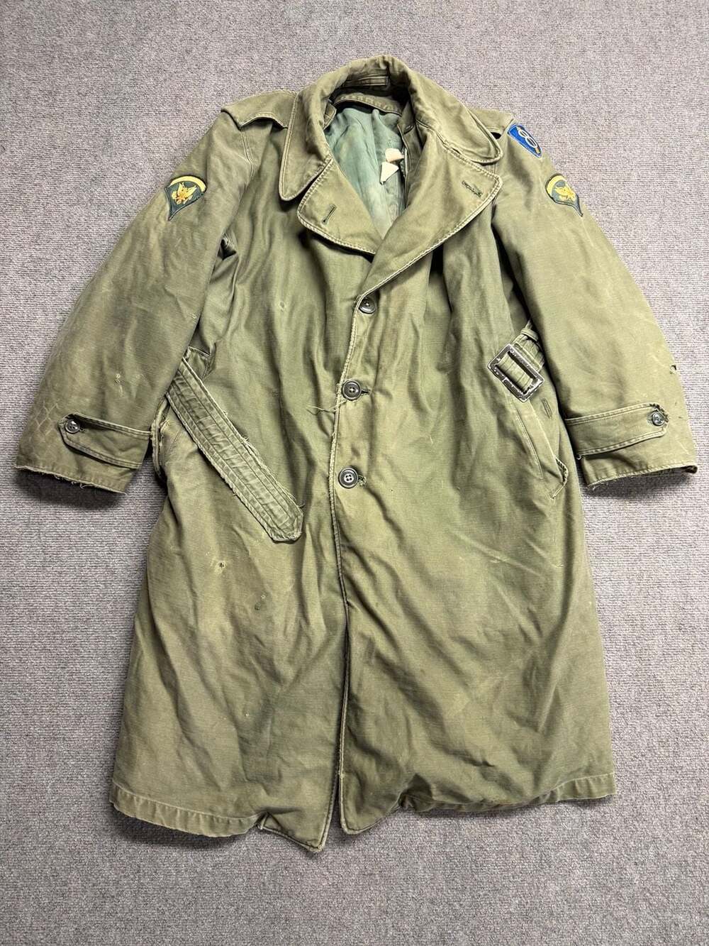 US Military Vintage 1950s Korean War Overcoat Trench Coat Green